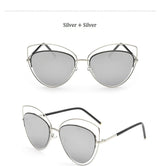 Vintage Elegant Browbar Mirror Lens Oversized Cat Eye Sunglasses