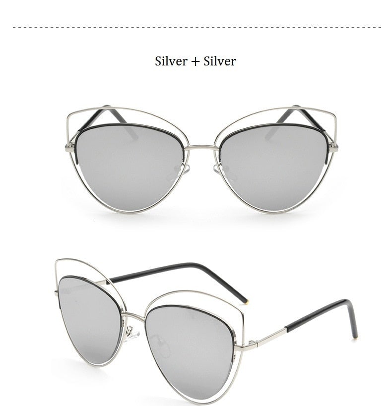 Vintage Elegant Browbar Mirror Lens Oversized Cat Eye Sunglasses