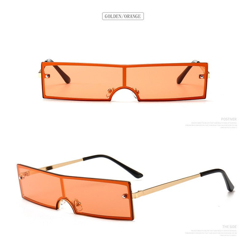 Rimless One Piece Rectangular Clear Lens Retro Sunglasses