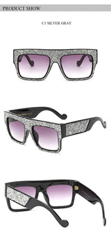 Oversized Crystal Glitter Frame Diamond Gradient Square Sunglasses