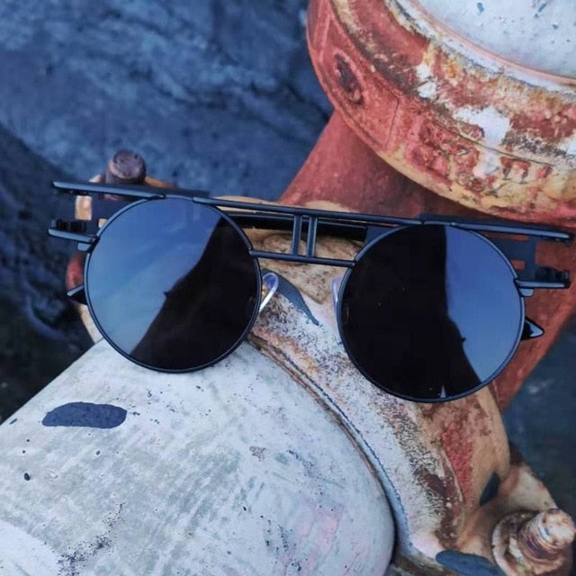 Round Steampunk Mirror Lens UV Protection Retro Sunglasses