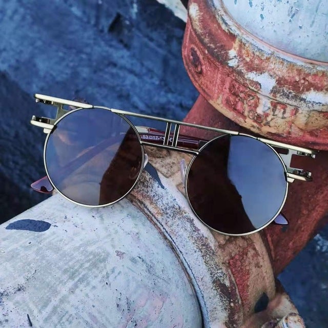Round Steampunk Mirror Lens UV Protection Retro Sunglasses