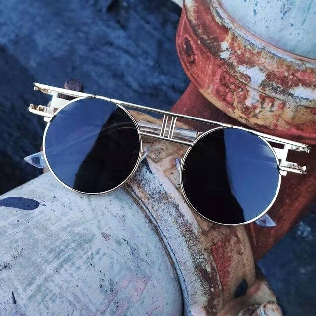 Round Steampunk Mirror Lens UV Protection Retro Sunglasses
