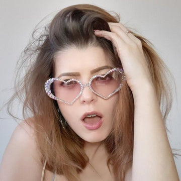 Heart Shape Rhinestone Clear Luxury Cat Eye Sunglasses