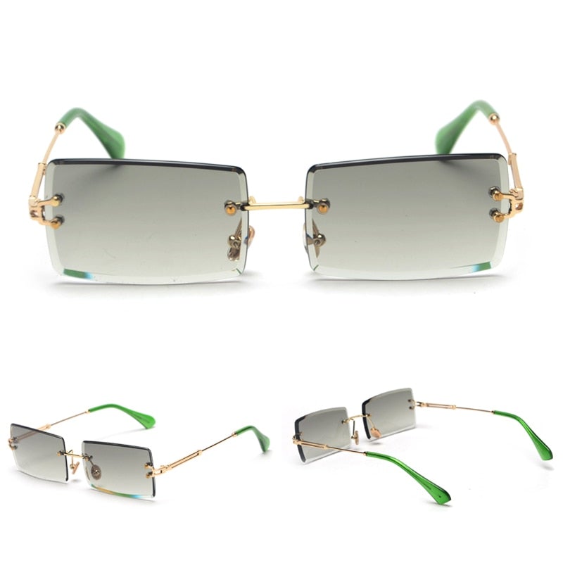 Small Metal Temple Gradient Rimless Square Sunglasses