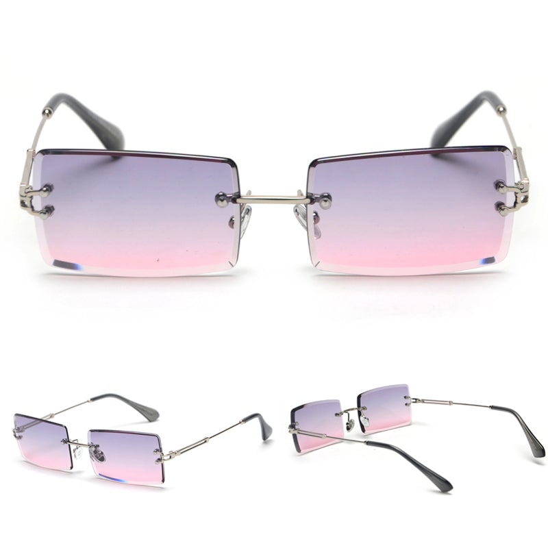 Small Metal Temple Gradient Rimless Square Sunglasses