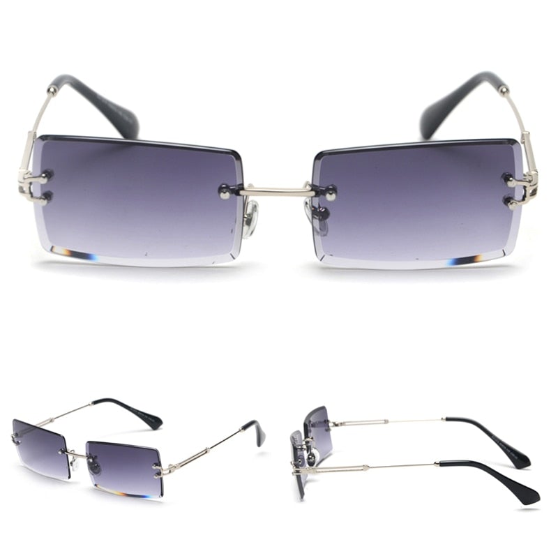 Small Metal Temple Gradient Rimless Square Sunglasses