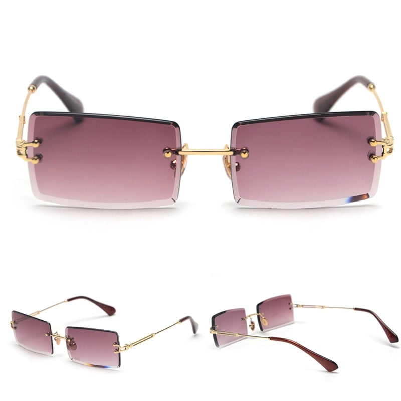 Small Metal Temple Gradient Rimless Square Sunglasses