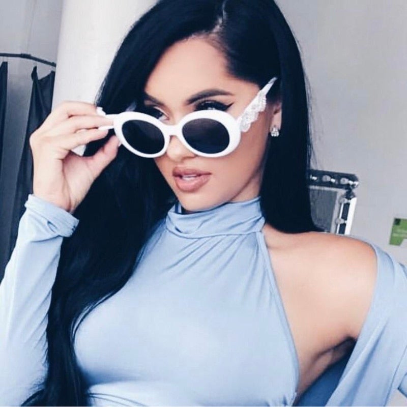 Luxury Brand With Circle Rhinestone Temples Vintage Round Sunglasses
