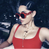 Luxury Brand With Circle Rhinestone Temples Vintage Round Sunglasses