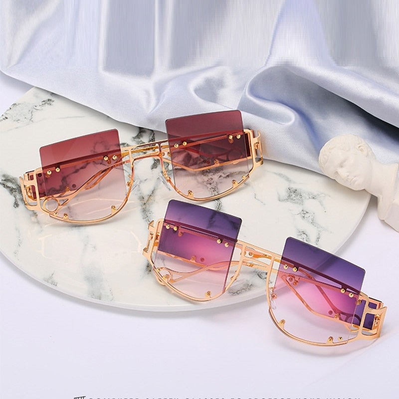 Hollow Lens Oversized Gradient Big Frame Square Sunglasses