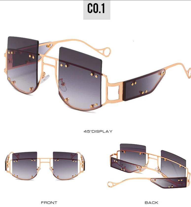 Hollow Lens Oversized Gradient Big Frame Square Sunglasses