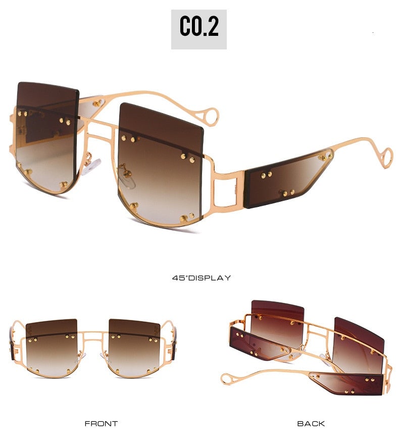 Hollow Lens Oversized Gradient Big Frame Square Sunglasses