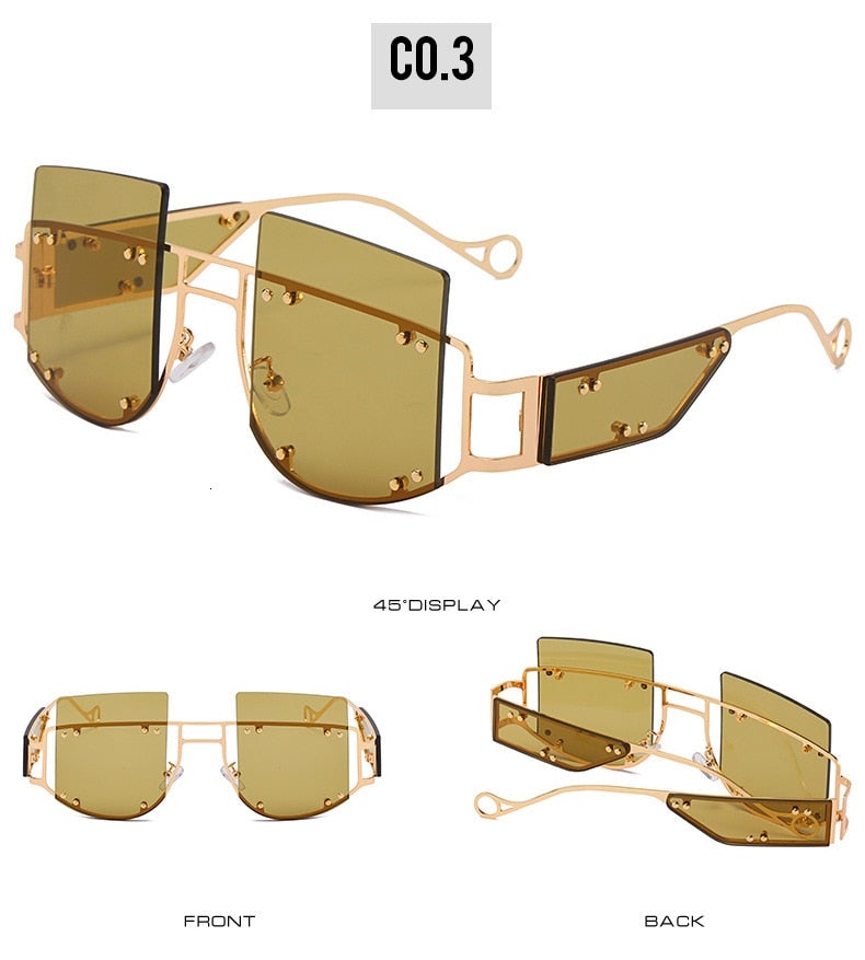 Hollow Lens Oversized Gradient Big Frame Square Sunglasses