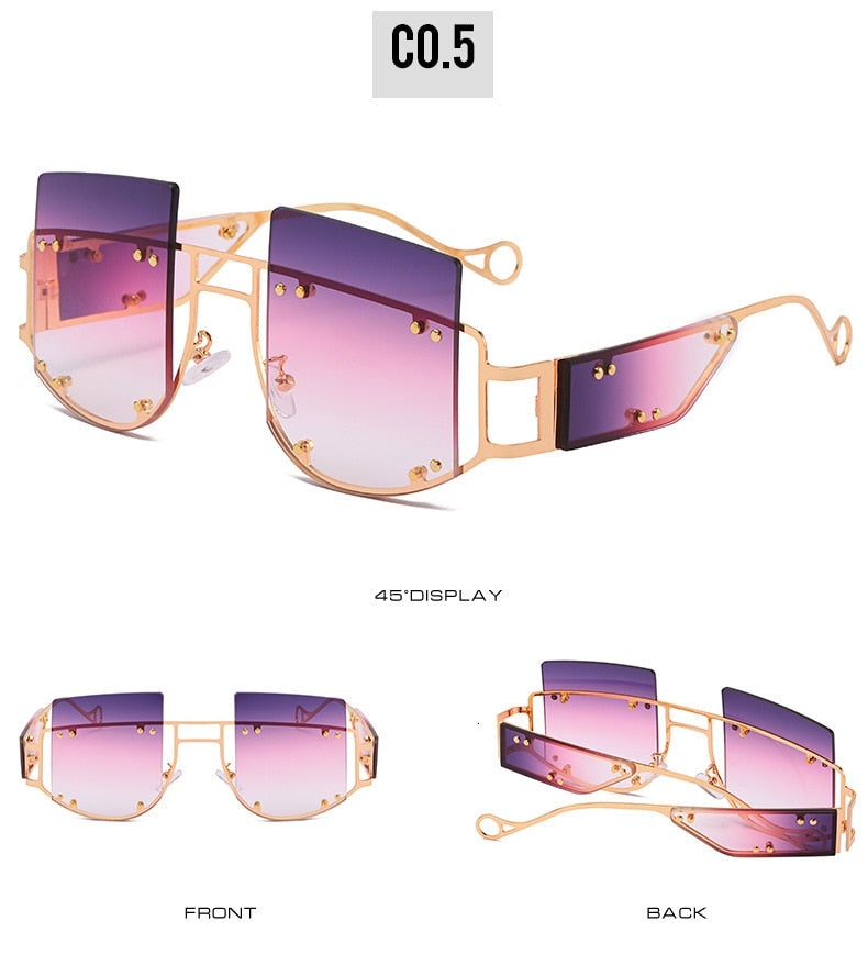 Hollow Lens Oversized Gradient Big Frame Square Sunglasses