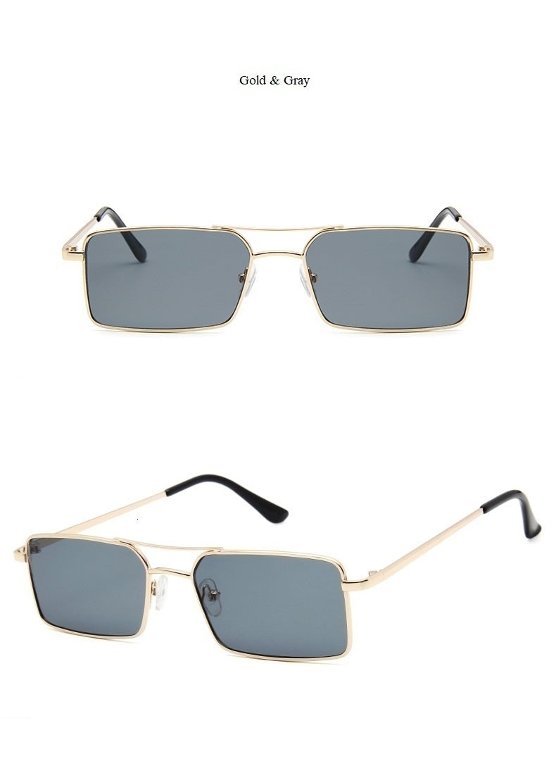 Alloy Metal Small Frame Clear Double Bridge Vintage Square Sunglasses