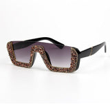 Rhinestone Half Frame Oversized Luxury Square Sunglasses