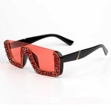 Rhinestone Half Frame Oversized Luxury Square Sunglasses
