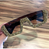 Rhinestone Half Frame Oversized Luxury Square Sunglasses