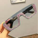 Rhinestone Half Frame Oversized Luxury Square Sunglasses