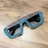 Rhinestone Half Frame Oversized Luxury Square Sunglasses
