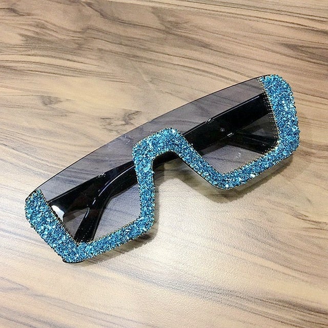 Rhinestone Half Frame Oversized Luxury Square Sunglasses