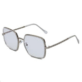 Flat Light Diamond Rimmed Luxury Crystal Clear Square Sunglasses