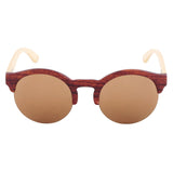 Retro Bamboo Wood Frame Vintage Reflective Lens Round Sunglasses