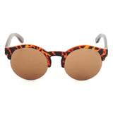 Retro Bamboo Wood Frame Vintage Reflective Lens Round Sunglasses