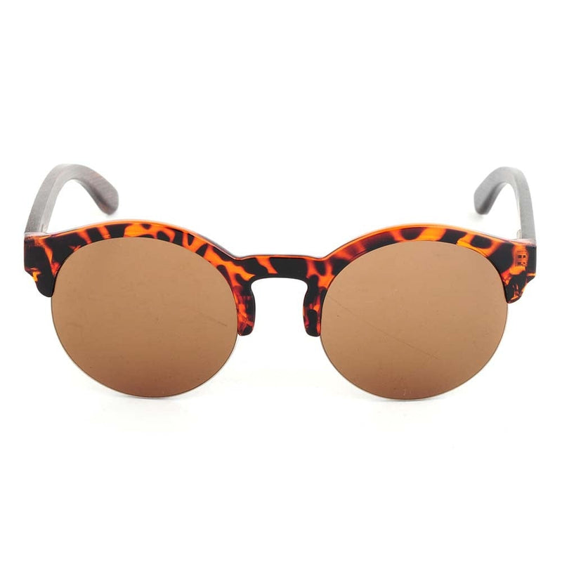 Retro Bamboo Wood Frame Vintage Reflective Lens Round Sunglasses