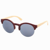 Retro Bamboo Wood Frame Vintage Reflective Lens Round Sunglasses