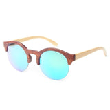 Retro Bamboo Wood Frame Vintage Reflective Lens Round Sunglasses
