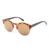 Retro Bamboo Wood Frame Vintage Reflective Lens Round Sunglasses