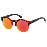 Retro Bamboo Wood Frame Vintage Reflective Lens Round Sunglasses