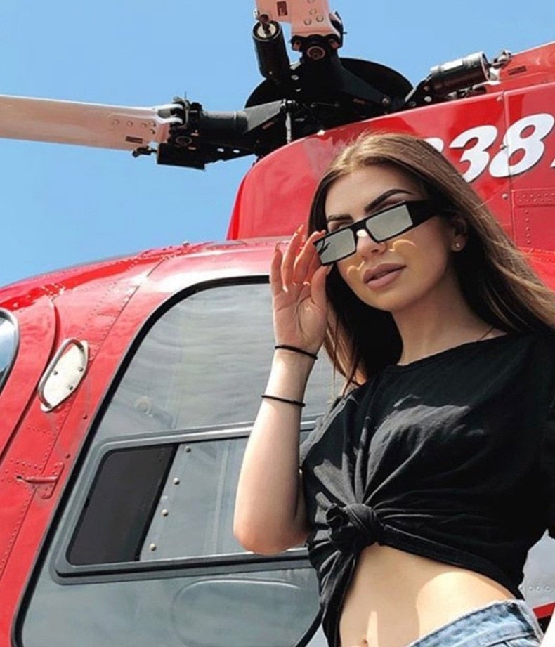Small Rectangle Resin Frame Acrylic Lens Visor Sunglasses