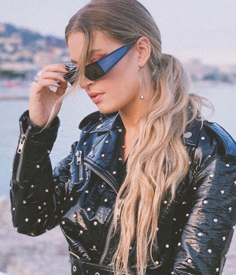 Small Rectangle Resin Frame Acrylic Lens Visor Sunglasses
