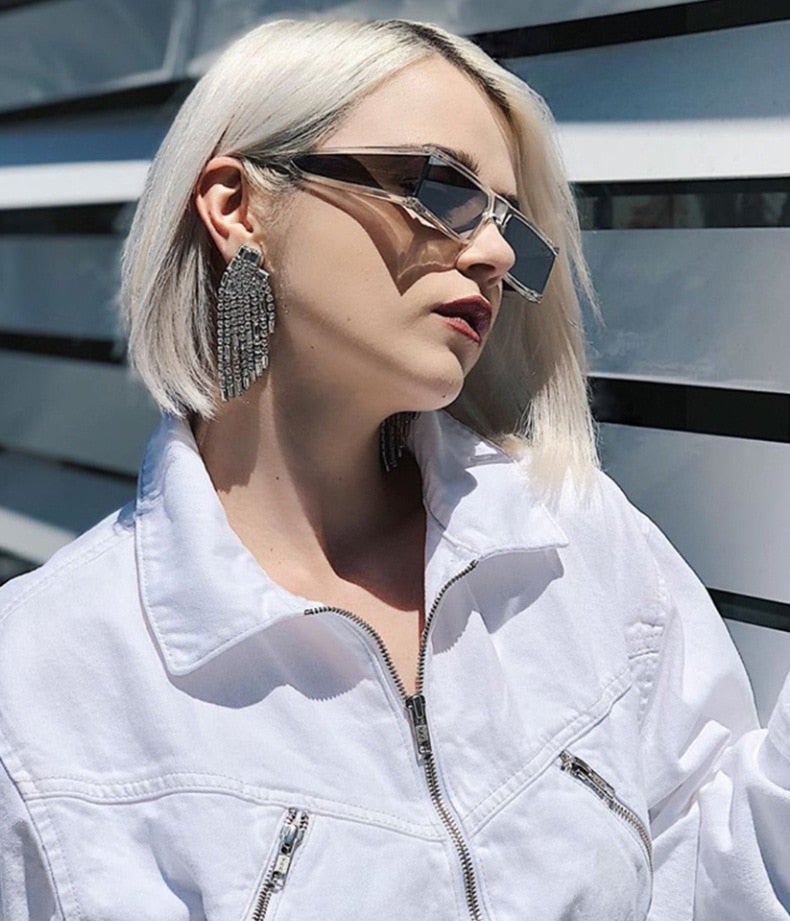 Small Rectangle Resin Frame Acrylic Lens Visor Sunglasses