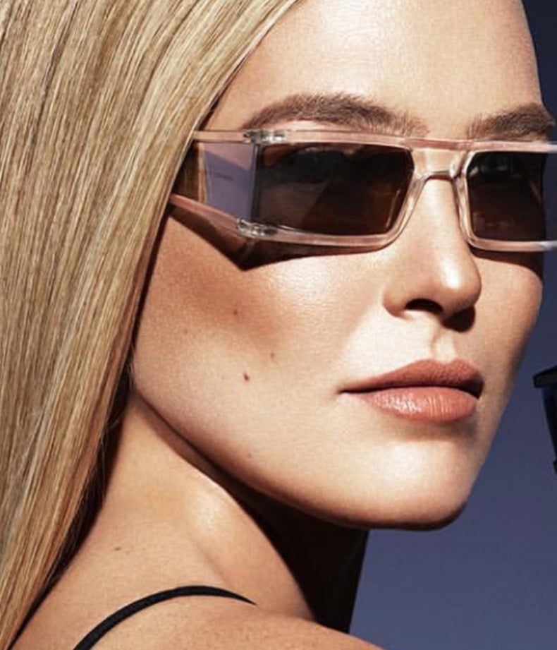 Small Rectangle Resin Frame Acrylic Lens Visor Sunglasses