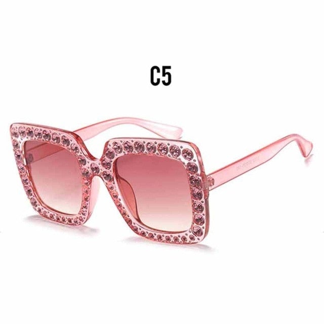 Luxury Full Rhinestone Crystal Frame Gradient Oversized Square Sunglasses