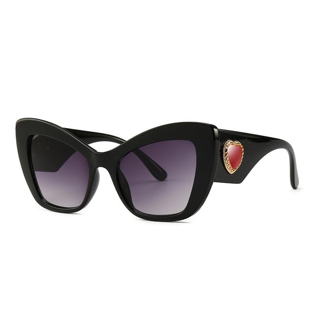 Vintage Heart Decor Thick Resin Frame Gradient Cat Eye Sunglasses