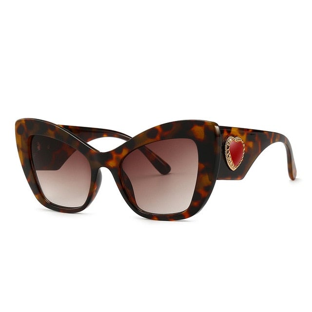 Vintage Heart Decor Thick Resin Frame Gradient Cat Eye Sunglasses