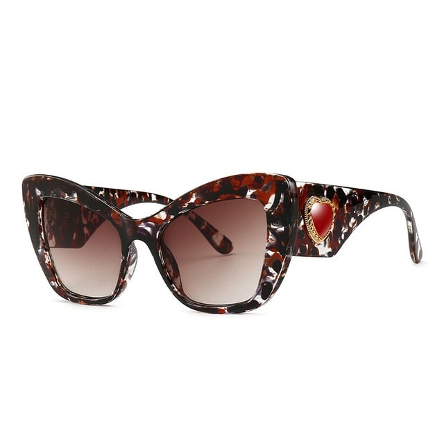 Vintage Heart Decor Thick Resin Frame Gradient Cat Eye Sunglasses