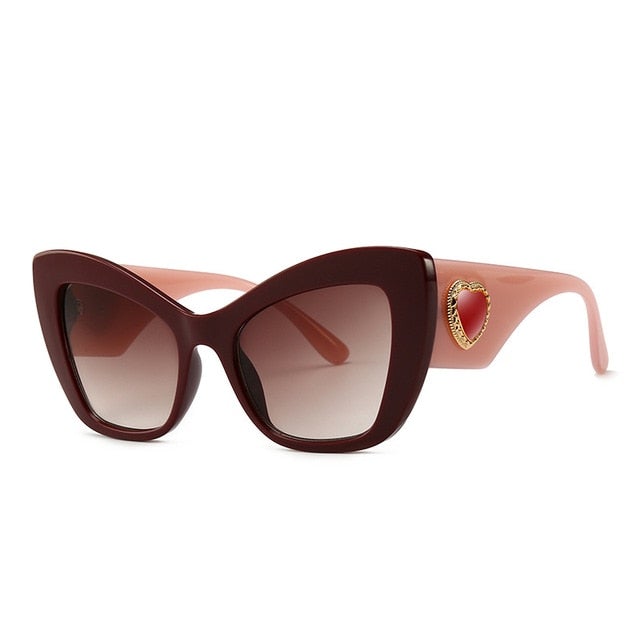 Vintage Heart Decor Thick Resin Frame Gradient Cat Eye Sunglasses