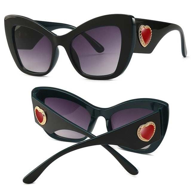 Vintage Heart Decor Thick Resin Frame Gradient Cat Eye Sunglasses