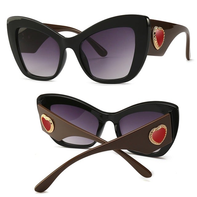 Vintage Heart Decor Thick Resin Frame Gradient Cat Eye Sunglasses