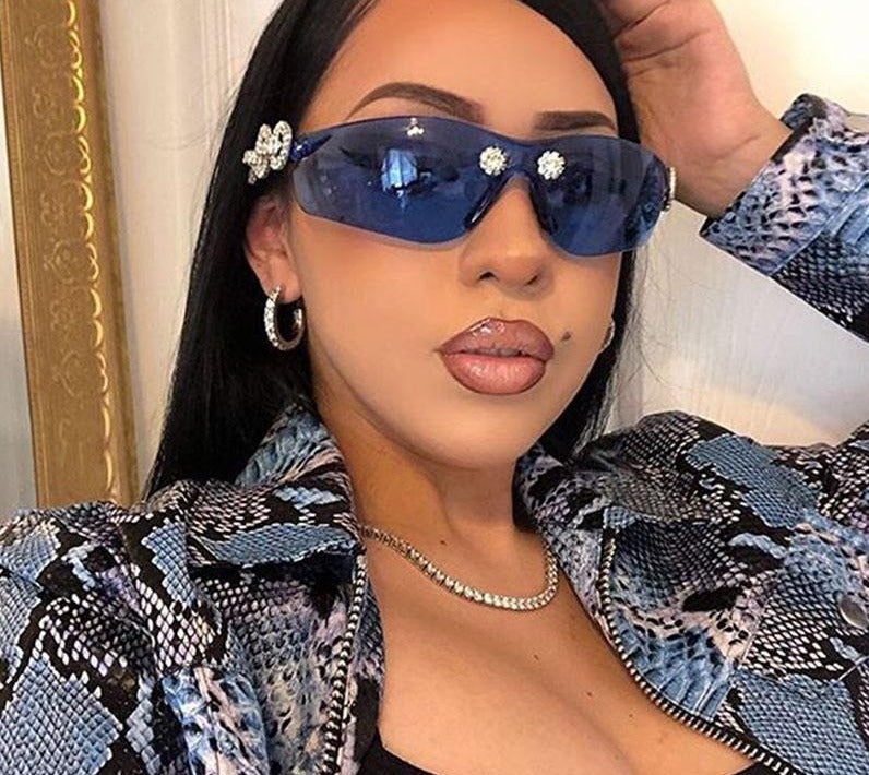 Transparent Lens Crystal Temple Visor Sunglass