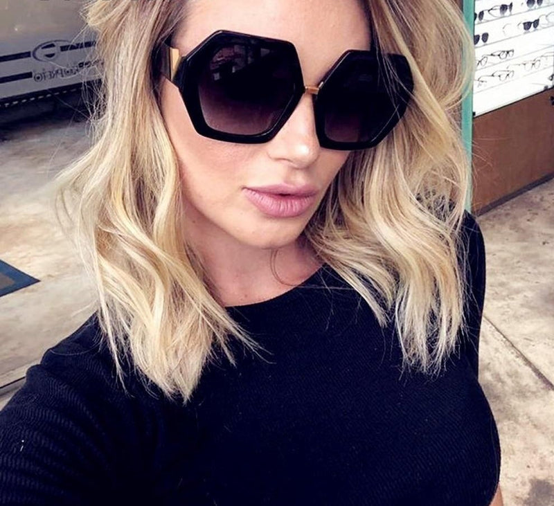 Letter V Hexagon Frame Gradient Vintage Retro Sunglass