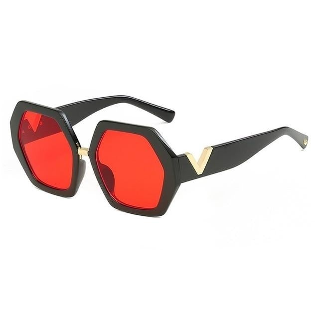 Letter V Hexagon Frame Gradient Vintage Retro Sunglass