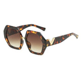 Letter V Hexagon Frame Gradient Vintage Retro Sunglass