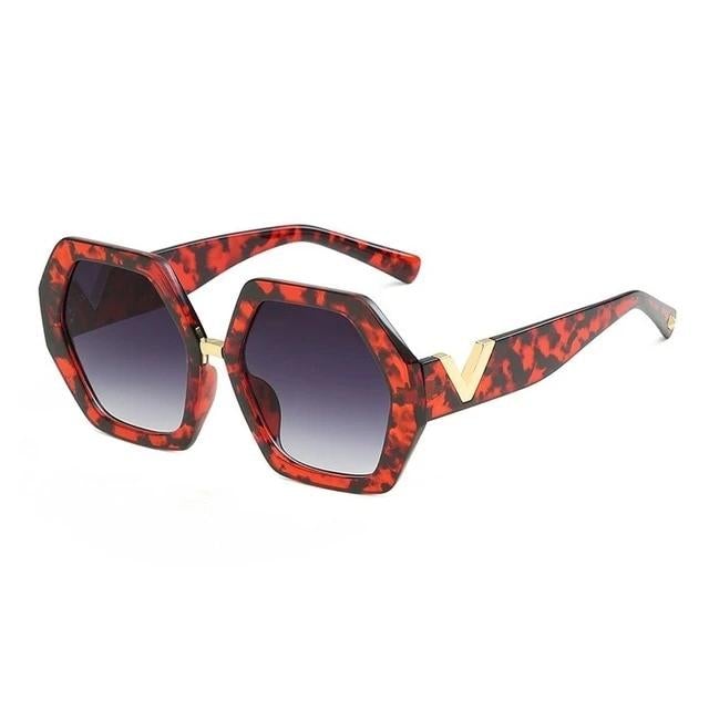 Letter V Hexagon Frame Gradient Vintage Retro Sunglass